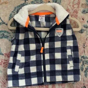 Carter's 6m Navy & White Buffalo Plaid Fleece Vest with Sherpa Collar
